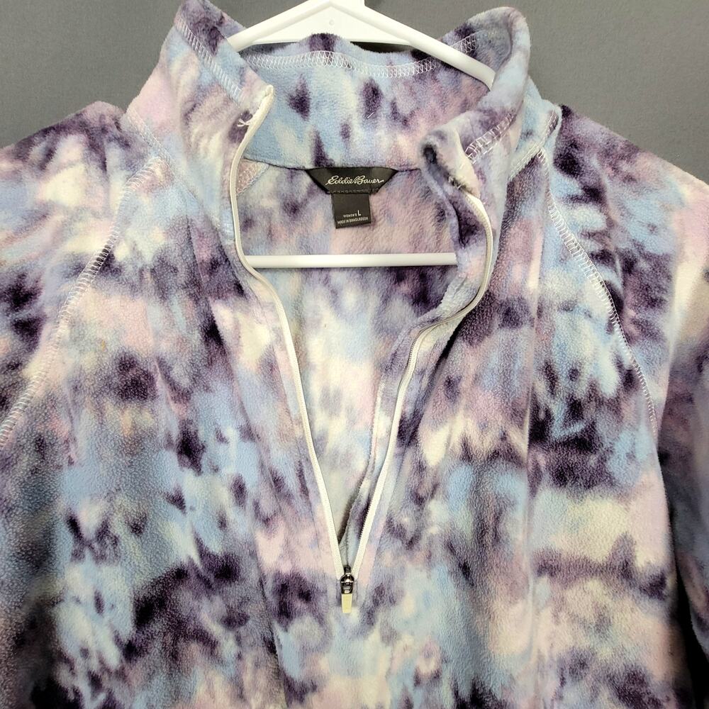 Eddie Bauer Purple Blue Cloud Wash 1/4 Zip Fleece Pullover Mock Neck L - Picture 3 of 8